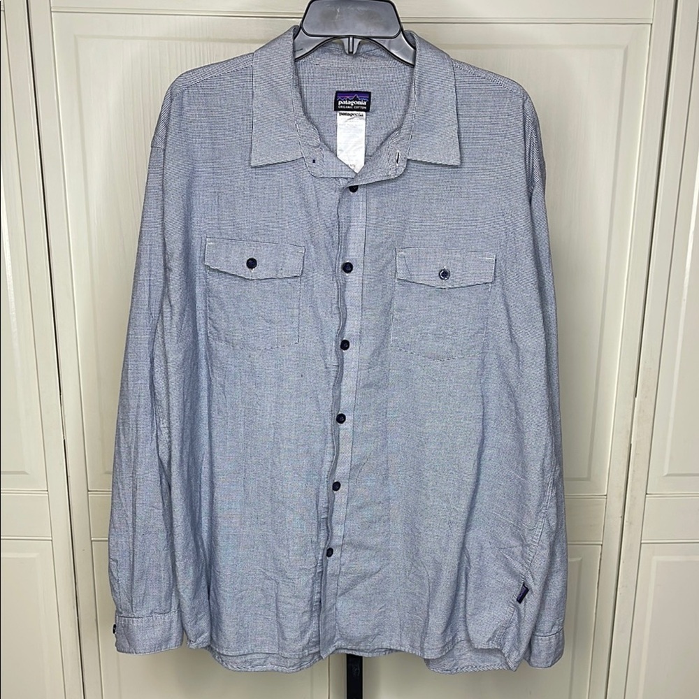 Patagonia Men's M Organic Cotton Long-Sleeved Shirts Button Down Blue Sz XL